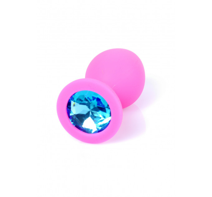 Анальна пробка з блакитним кристалом Plug-Jewellery Pink Silicon PLUG Medium-Light Blue Diamond