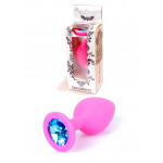 Анальна пробка з блакитним кристалом Plug-Jewellery Pink Silicon PLUG Medium-Light Blue Diamond