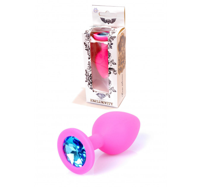 Анальна пробка з блакитним кристалом Plug-Jewellery Pink Silicon PLUG Medium-Light Blue Diamond