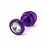 Анальна пробка з каменем Diogol Ano Butt Plug Geribbeld Paars 35 mm