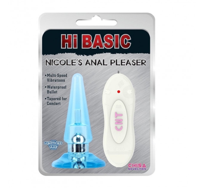 Анальная пробка с вибрацией и пультом Chisa Hi-Basic NICOLE'S голубая