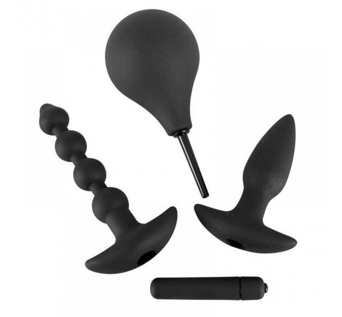 Анальный сет Black Velvet Anal Kit (анальная пробка, анальные бусы, вибропуля, анальный душ), черный