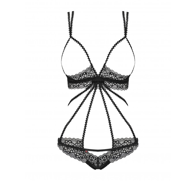 Боди Obsessive Liferia с открытой грудью, черное, S/M