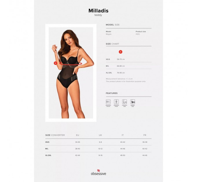 Боди Obsessive Milladis с серебрянными подвесками, черный, M/L