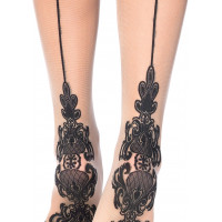 Панчохи з візерунками One Size Tana Sheer Thigh High Stockings від Leg Avenue, бежево-чорні