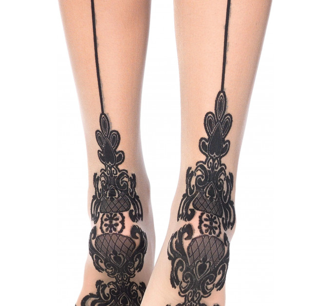 Чулки с узорами One Size Tana Sheer Thigh High Stockings от Leg Avenue, бежево-черные