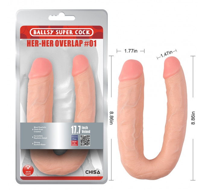 Фаллоимитатор двойной Chisa Ballsy Super Cock Her-Her Overlap, бежевый