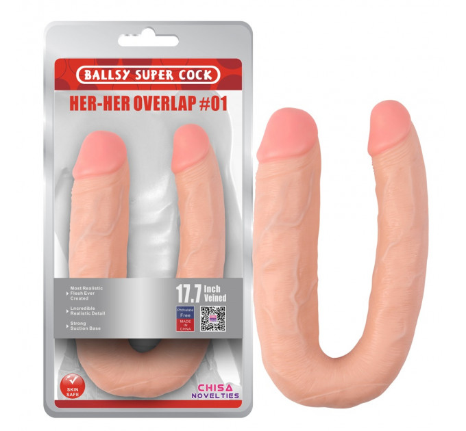 Фаллоимитатор двойной Chisa Ballsy Super Cock Her-Her Overlap, бежевый
