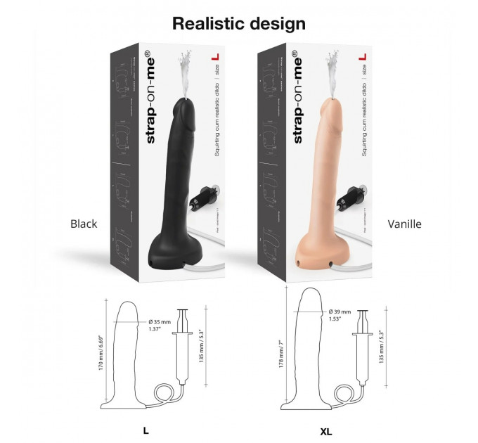 Фалоімітатор з ефектом сім'явипорскування, реалістичний, тілесний, XL Strap-On-Me
