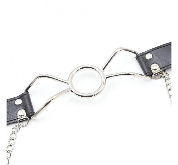 Кляп-кольцо с зажимами для сосков DS Fetish Ring gag with nipple clamps S metal