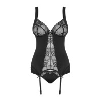 Комплект-корсет з квітковим мереживом та трусики Obsessive Heartina чорний, S/M