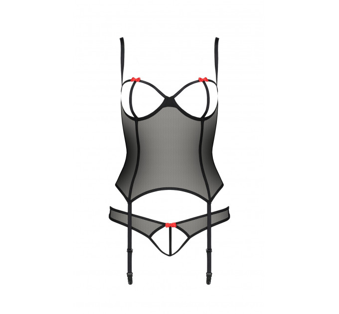Корсет с открытой грудью и трусики HEIDI CORSET black S/M - Passion