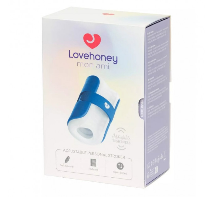 Мастурбатор Lovehoney Mon Ami Adjustable із відкритим каналом, біло-блакитний