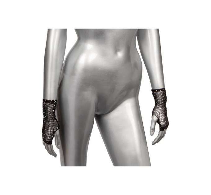 Рукавички короткі у дрібну сітку зі стразами CalExotics Fingerless Gloves, чорні