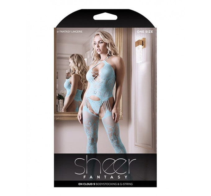 Сексуальный бодистокинг с интимным доступом Sheer Fantasy, голубой, One Size
