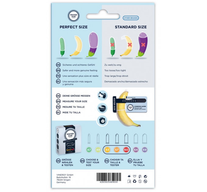 Тестбокс/Комплект із 3 презервативів Mister Size Tester Kit 53-57-60 Medium, для визначення розміру