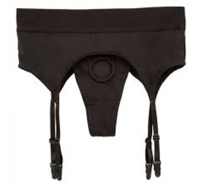 Трусики для страпона с высоким поясом California Exotics Boundless Thong with Garter S/M
