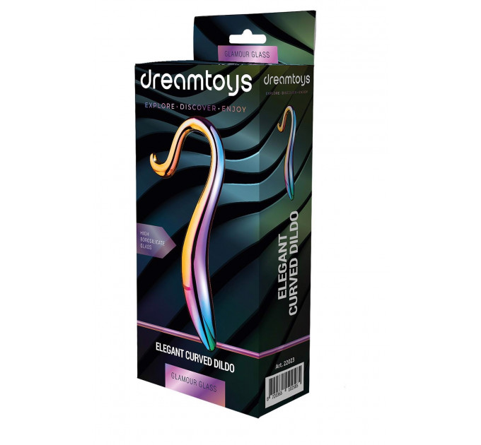 Вигнутий скляний фалоімітатор Dream Toys Glamour Glass, різнокольоровий