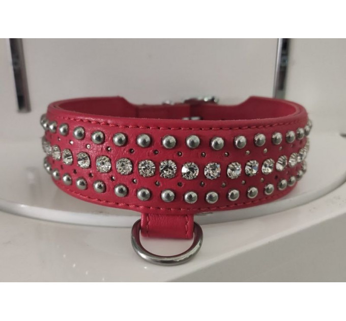 Ошейник Leather Rivet & Crystal, Red