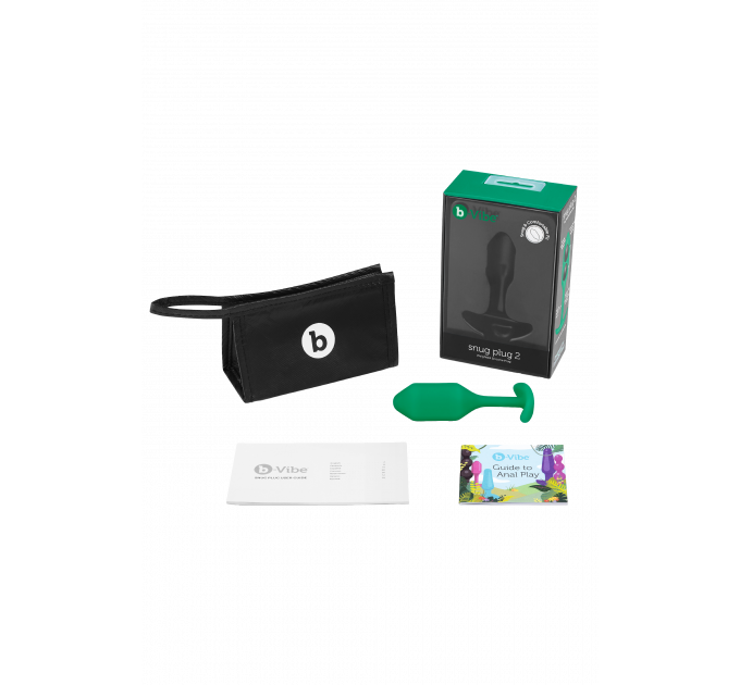 Анальная пробка со смещенным центром тяжести B-Vibe Snug Plug 2, силиконовая, зеленая