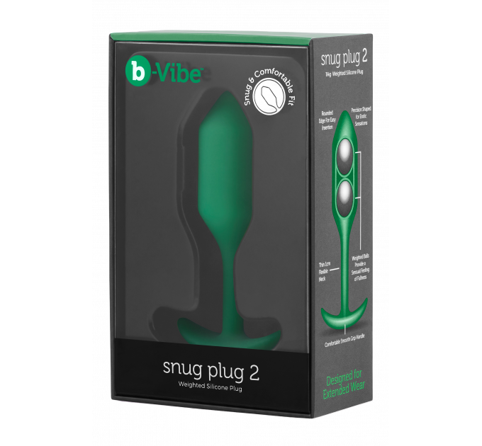 Анальная пробка со смещенным центром тяжести B-Vibe Snug Plug 2, силиконовая, зеленая