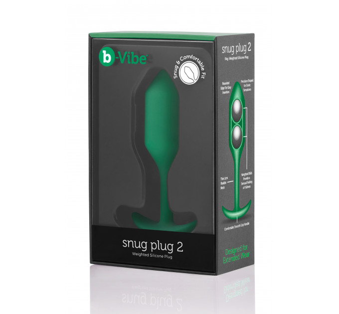 Анальная пробка со смещенным центром тяжести B-Vibe Snug Plug 2, силиконовая, зеленая