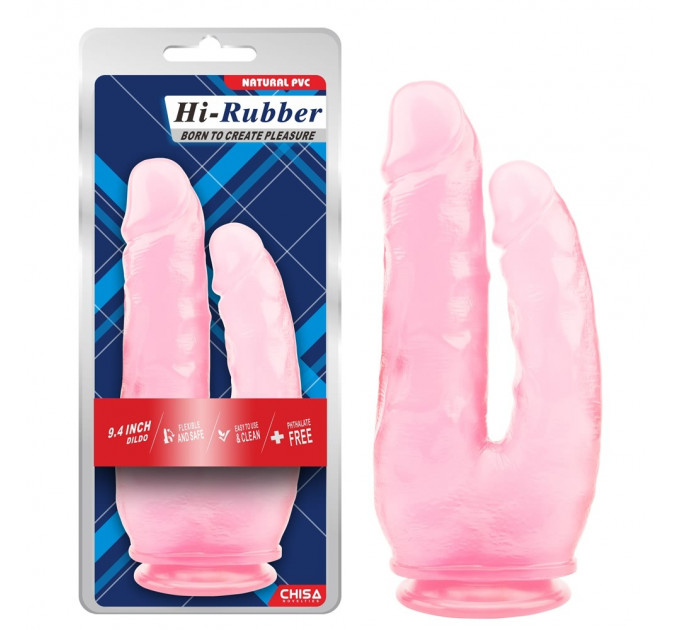 Фаллоимитатор двойной на присоске прозрачный Chisa Hi-Rubber 9.4, розовый