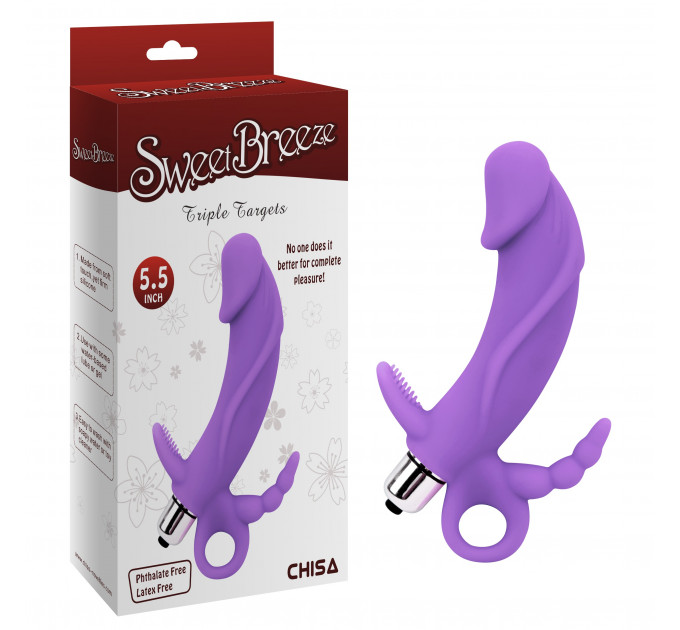 Вібратор для потрійної стимуляції рельєфний Chisa Sweet Breeze, фіолетовий