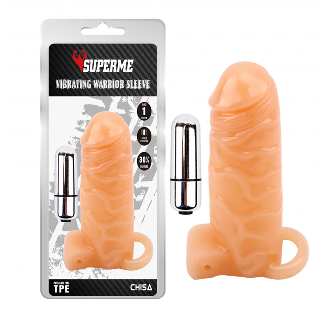 Насадка на член увеличивающая Chisa Superme Vibrating Warrior Sleeve реалистичная, с вибропулей
