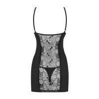 Пеньюар із квітковим мереживом Obsessive Heartina, чорний, L/XL