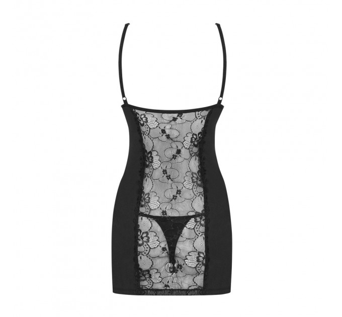 Пеньюар с цветочным кружевом Obsessive Heartina, черный, L/XL