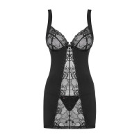 Пеньюар із квітковим мереживом Obsessive Heartina, чорний, L/XL