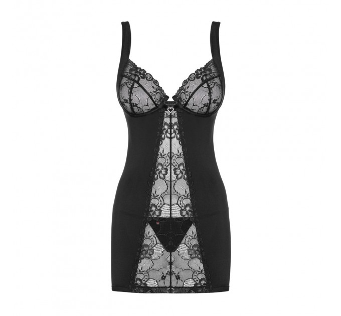 Пеньюар с цветочным кружевом Obsessive Heartina, черный, L/XL