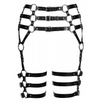 Пояс-гартери шкіряні ZADO FETISH із сріблястою фурнітурою, чорний, S/L