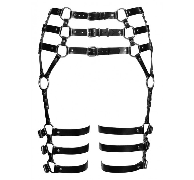 Пояс-гартеры кожаные ZADO FETISH с серебристой фурнитурой, черный, S/L