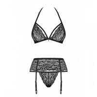 Комплект з поясом для панчіх Obsessive 838-SEG-1 3 pcs set black S/M