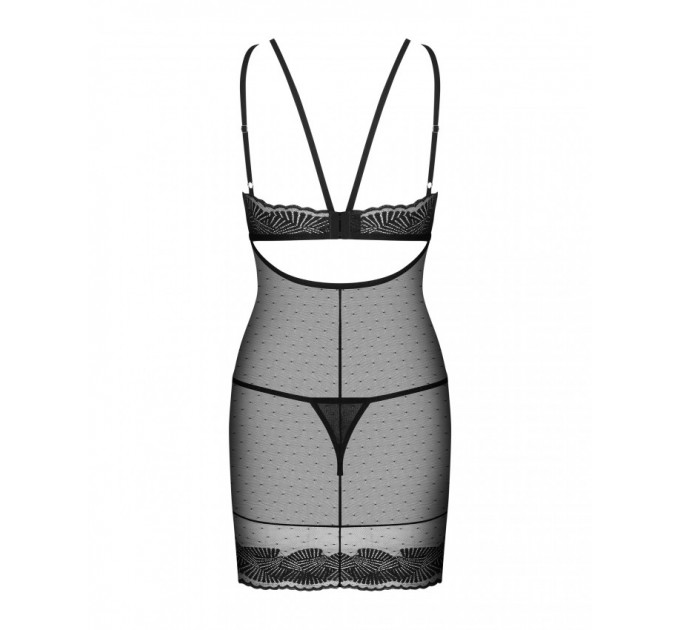 Сорочка кружевная Obsessive Allastia chemise & thong black S/M
