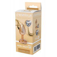 Алюминиевая анальная пробка золотистая Dream Toys Gleaming Love с декоративным белым камнем, S