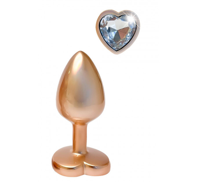 Алюмінієва анальна пробка золотиста Dream Toys Gleaming Love з декоративним білим каменем, S