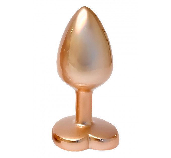 Алюмінієва анальна пробка золотиста Dream Toys Gleaming Love з декоративним білим каменем, S