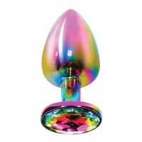 Анальна пробка металева Toy Joy Twilight Booty Jewel з кристалом, райдужний, Large