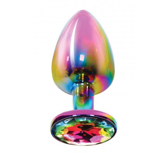 Анальна пробка металева Toy Joy Twilight Booty Jewel з кристалом, райдужний, Large