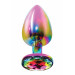 Анальна пробка металева Toy Joy Twilight Booty Jewel з кристалом, райдужний, Large