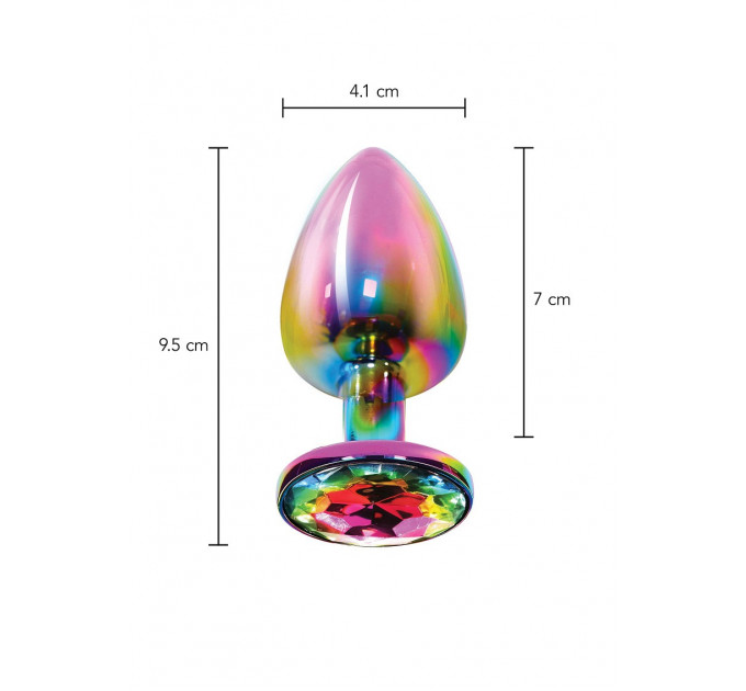 Анальна пробка металева Toy Joy Twilight Booty Jewel з кристалом, райдужний, Large