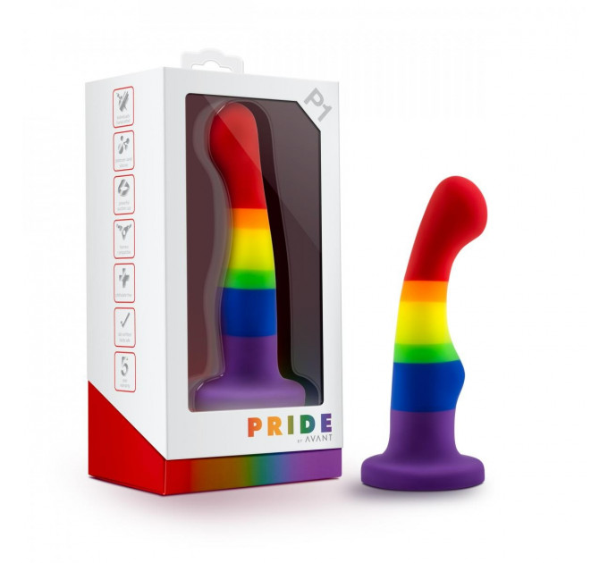 Фаллоимитатор Pride, на присоске, радужный, 13 х 2.9 см