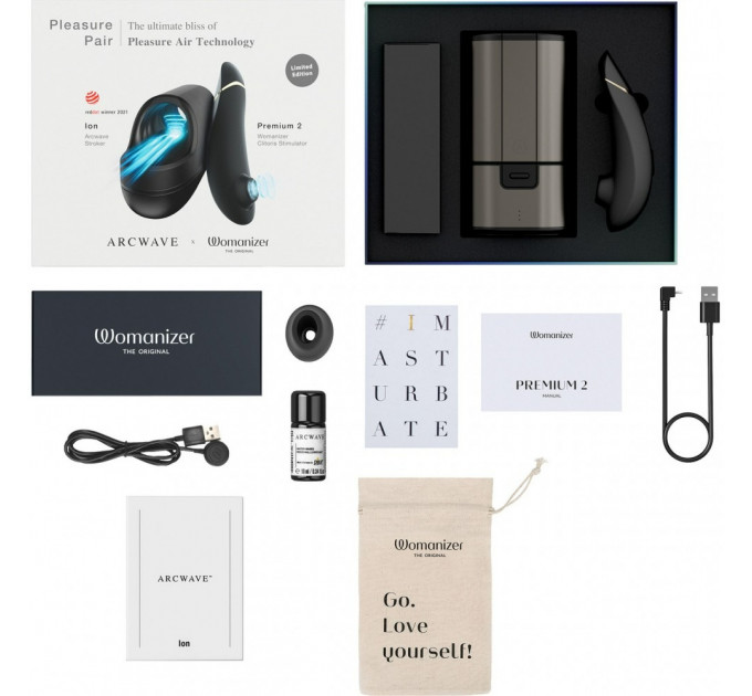 Набор для пар мастурбатор Arcwave Ion + Womanizer Premium 2 Black, Pleasure Pair, черный