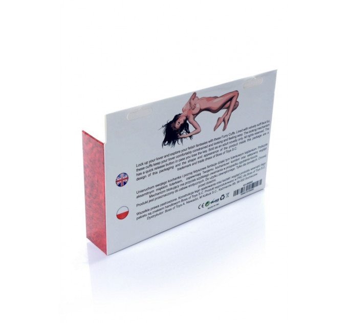 Наручники с пушистым мехом Boss Series Furry Cuffs красные