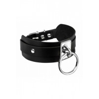 Нашийник широкий чорний Kinky Diva Collar Me із сріблястим кільцем