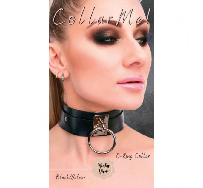 Ошейник широкий черный Kinky Diva Collar Me с серебристым кольцом
