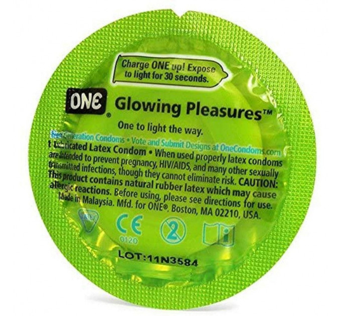 Презервативи One Glowiing Pleasures Світиться у темряві, 5 штук